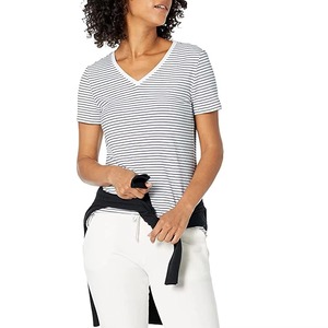 Camisetas personalizadas de cuello en V para mujer, de verano, manga corta, algodón peinado, transpirables, de ajuste holgado, lisas, informales, camisetas básicas. - Product Image 1