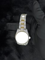 Montre de luxe unisexe en acier inoxydable plaqué or rose avec cadran en verre, mouvement mécanique analogique, style sport et mode, avec moissanite VVS et pièce de monnaie antique