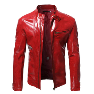 Unisex Formal Fashion Leather Bomber <b>Jacket</b> Loose Fit Stand Collar Coated Front <b>Waterproof</b> Windproof Motorcycle Zipper - Product Image 1