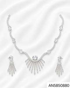 A.<b>D</b> Silver Set Women's <b>Necklace</b> Earring Set Crystal Rhinestone Geometric Design High Quality Latest Designed Party Silver Plated - Product Image 1