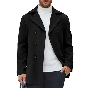 Warm Winter Casual Long Pea Coat <b>Black</b> Color Long Sleeve Button Down Overcoat Soft Woolen Slim Fit <b>Men's</b> <b>Peacoat</b> - Product Image 4