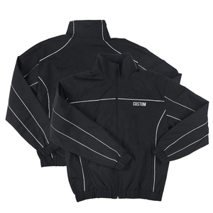 Ensemble 2 pièces unisexe en softshell froissé zippé, coupe-vent en nylon style streetwear avec passepoil et poignets élastiques - Product Image 2
