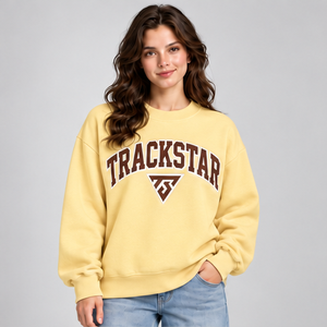Women's Pale Yellow Solid Color Varsity Letter <b>Crewneck</b> Sweatshirt Long Sleeve Custom Logo - Product Image 1