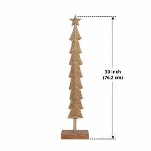 Elegant Gold Christmas <b>Tree</b> Tabletop Decor with <b>Star</b> Wooden Base Festive Holiday Home Decoration - Product Image 4