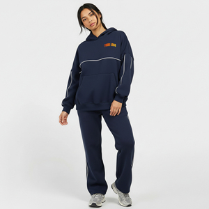 Survêtements streetwear d'hiver personnalisés haut de gamme en molleton 100% coton brodé, couleur unie, comprenant un sweat à capuche oversize et un pantalon de jogging baggy 2 - Product Image 2