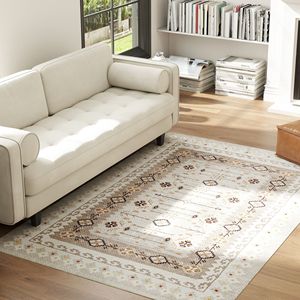 Tappeto Lavabile in Lavatrice 4x6 Stile Boho in Flanella, Antiscivolo, Grande Tappeto per Soggiorno, Camera da Letto, Sala da Pranzo - Marrone - Product Image 2