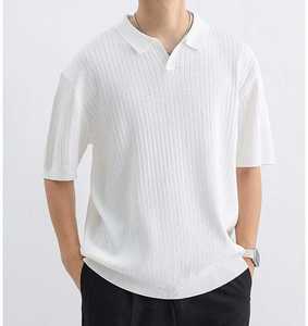 Polo de punto acanalado vertical para hombre con cuello abierto, corte atlético 2026, en colores verde oliva, negro, blanco y marrón, ropa casual, elegante y de negocios HD - Product Image 4