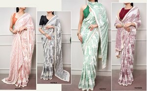 Women White Cotton <b>Saree</b> With Black Hand Drawn Floral Print Traditional Indian Casual Wear Floor Length Regular Fit - Product Image 5