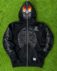 Sudadera con Capucha Negra Gótica con Diseño de Calavera y Cierre de Cremallera para Hombre, Diseño de Esqueleto Estampado, Corte Regular, Sudadera con Capucha para Otoño - Product Image 6