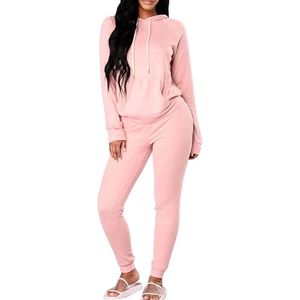 Conjunto deportivo de dos piezas para mujer, otoño invierno, informal, para correr, de alta calidad, sudadera corta con capucha y pantalones deportivos. - Product Image 1