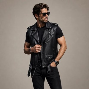 Men’s Black <b>Leather</b> Biker Vest, Motorcycle Vest, <b>Sleeveless</b> <b>Leather</b> <b>Jacket</b>, Punk Rock Vest, Streetwear Riding Vest, Gothic Vest - Product Image 5