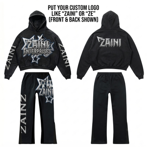 ZAINI Premium, Conjunto Deportivo con Capucha para Hombre, 350gsm, 100% Algodón, Transpirable, Invernal, Estilo Urbano, Color Negro, con Serigrafía Personalizada en la Parte Delantera - Product Image 1