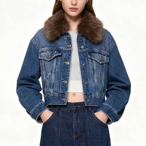 Chaqueta Vaquera para Mujer, Superventas, Transpirable, con Cierre de Botones, Dos Bolsillos, Estilo Invernal, con Cuello de Piel Sintética - Product Image 2
