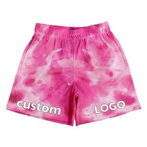 Custom <b>Men</b> <b>Pink</b> <b>Tie</b> Dye Mesh Shorts Elastic Waist Quick Dry Casual Style Sublimation Print Logo Front - Product Image 1