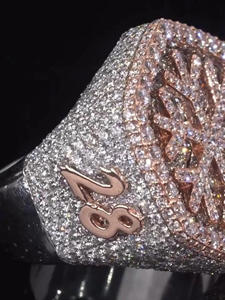 แหวนเพชรโมอิสซาไนต์ทรงเกล็ดหิมะ ประดับเพชรฮิปฮอป เงินแท้ 925 ชุบโรสโกลด์ โรเดียม แหวนผู้ชาย สไตล์บลิงค์ - Product Image 4