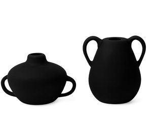 Jarrón de Cerámica Negro Mate con Doble Asa, Florero de Porcelana, Recipiente Decorativo de Mesa, Estilo Nórdico para el Hogar, Bautizo - Product Image 1