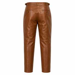 กางเกงหนัง PU สีน้ำตาลเอวสูงทรงตรงมีจีบพร้อมเข็มขัด สไตล์ลำลองสำหรับใส่ทำงานในฤดูหนาวสำหรับผู้หญิง - Product Image 2