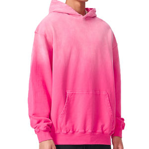 Sweat-shirt à capuche unisexe surdimensionné personnalisé, pull-over uni tie-dye rose, streetwear, molleton de coton, style vintage - Product Image 5