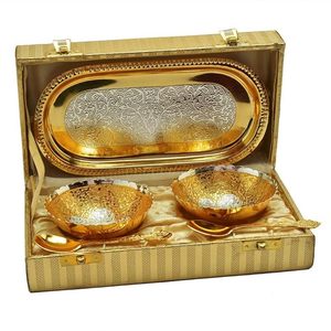 KAKA ENTERPRISES Silver Gold Plated Handmade Lightweight Bowl Set 2 Spoons | Modern German Design Royal Golden Gift Box for gift - Product Image 1