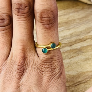Fashionable Brass Green Onyx <b>Ring</b> 18k Gold Plated <b>Statement</b> Minimalist <b>ring</b> Double Stone Dainty <b>Ring</b> Wholesale <b>Ring</b> For Women - Product Image 5
