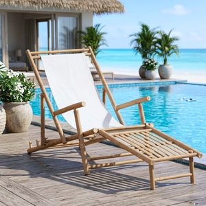 Chaise longue inclinable en bambou pour l'extérieur – Transat écologique pour la plage, le bord de piscine, la terrasse et les centres de villégiature - Product Image 1