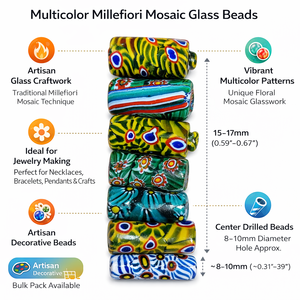 Cuentas de Vidrio Millefiori Azules, Cuentas de Mosaico en Forma de Tubo para Hacer Joyería, Manualidades, Collares, Pulseras - Product Image 6