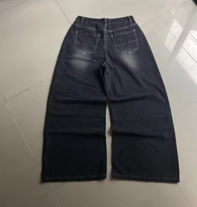 Jean décontracté noir délavé à grandes imprimées style Harajuku pour homme, coupe droite taille haute, jambe large, style Y2K Dark Rock Hip Hop Joker - Product Image 6