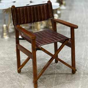 Chaise pliante moderne de luxe en cuir véritable avec structure en bois - Product Image 2