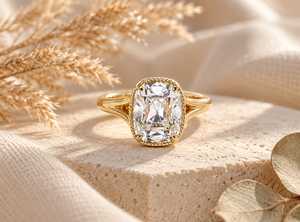 Bague de fiançailles solitaire à deux branches en or massif 10K 14K 18K avec diamant de laboratoire taille Old Mine allongée et coussin de 2 carats, bijoux fins - Product Image 2