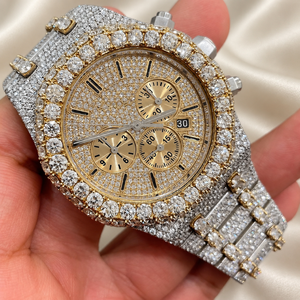 Raj Gems Iced Quartz Chronograph <b>Watch</b> 41mm Diamond Bezel Stainless Steel Band Luxury Men's Analog-<b>Digital</b> Glass 20mm - Product Image 3