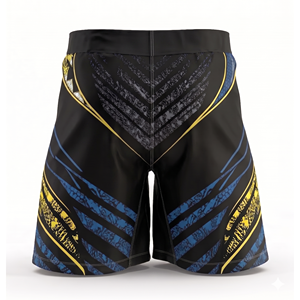 กางเกง MMA ยี่ห้อ Askar Wear รุ่น Ind สำหรับผู้ชาย สีดำ น้ำเงิน เหลือง พิมพ์ลายแบบ Sublimation แห้งเร็ว กระชับรูปทรง สำหรับกีฬาต่อสู้แบบผสมผสาน - Product Image 3