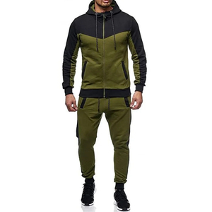 Survêtement à capuche pour homme, noir et gris, avec blocs de couleur, manches longues, fermeture éclair sur le devant, pantalon de jogging, tenue décontractée d'automne, coupe régulière, polyester et coton - Product Image 4