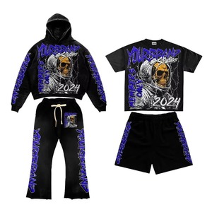 Men's Black Hoodie And Pants <b>Set</b> Streetwear Printed Flame Design Tour Graphic <b>Knitted</b> Polyester Autumn Wear - Product Image 6