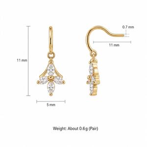 S925 Silver Drop <b>Earrings</b> with French Hook Floral CZ Charm for Sensitive Ears, Custom Women Fine <b>Piercing</b> Jewelry - Product Image 3
