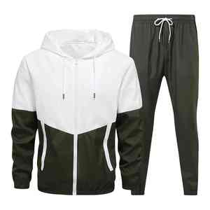 Ensemble de survêtement unisexe grande taille 2-en-1 à capuche color block, séchage rapide, sportif, manches longues, léger, en polyester, avec pantalon de jogging - Product Image 3