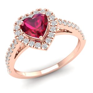 REYES Wholesale Price 14K Solid Gold Diamond Engagement Halo <b>Ring</b> For Women Heart Cut 0.75 Carat Ruby Gemstone <b>Ring</b> - Product Image 1