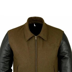 Chaqueta Varsity de Lana Color Oliva para Hombre con Mangas de Spandex/Poliéster, Cuello Alto, Cierre de Cremallera, Logotipo Frontal Personalizable, Ropa de Otoño - Product Image 5