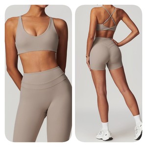 Conjuntos Deportivos para Mujer al por Mayor, de Secado Rápido, Sólidos, sin Tirantes, con Tirantes Cruzados, Conjunto Personalizado para Gimnasio y Fitness, 2 Logos - Product Image 3
