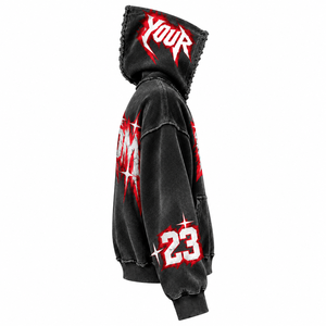 Sweat à capuche d'hiver personnalisé imprimé, style streetwear oversize, en molleton bouclette, unisexe, noir, rouge, blanc, avec logo, design 23 poches, sublimation 100% - Product Image 3
