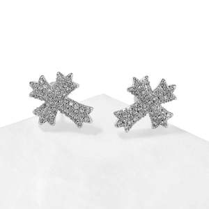 RB Gems Iced Out Curved Cross Stud Earrings 14K White Gold Lab Grown Diamonds Hip Hop Micro Pave Clusters - Product Image 6