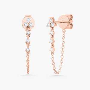 <b>Chain</b> <b>Stud</b> <b>Earrings</b> Lab Grown Diamond Wholesale 14k 18k Gold Round Cut Dainty Dangle Drop Delicate Minimalist Pair Manufacture - Product Image 3