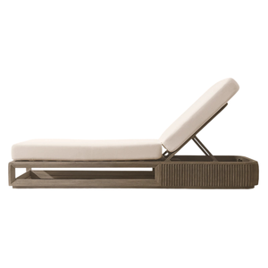 Outdoor Modern <b>Grey</b> Teak Wood Sun Lounger Slatted <b>Frame</b> Waterproof Cushion Resort Patio Minimalist Design Garden Furniture - Product Image 2