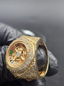 Anillo de Hip Hop con Incrustaciones de Diamantes de Imitación, Ruleta, Plata 925, Chapado en Oro Amarillo de 14K, Anillo con Rueda de Casino y Piedras de Moissanita, Joyería de la Suerte para Juegos de Azar - Product Image 5