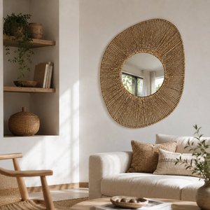 Natural Seagrass Sunburst Wall <b>Mirror</b> Handmade Woven Decorative <b>Mirror</b> for Modern Coastal Nordic Home Decor - Product Image 2