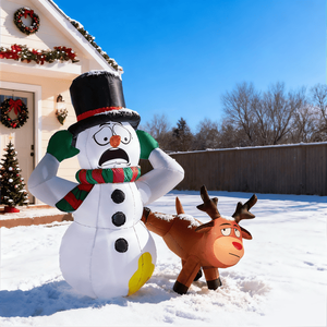 Decorazione natalizia gonfiabile da giardino con pupazzo di neve e renna illuminati in PVC da 3,5 piedi - Product Image 5