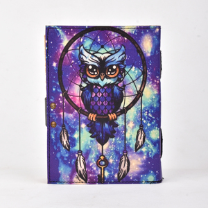 Colorful Galaxy Owl Dreamcatcher Leather Journal With 100 Pages | <b>A5</b> Lock <b>Diary</b> Boho Cosmic Theme Writing Notebook Gift Journal - Product Image 3