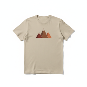 T-shirt à manches courtes beige pour homme avec imprimé géométrique montagne, col rond, coupe décontractée, tissu jersey 100% coton - Product Image 6