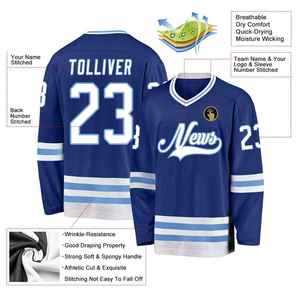 Maillot de hockey sur glace personnalisé pour homme, col en V, manches longues, anti-humidité, logo brodé, nom et numéro cousus, coupe athlétique - Product Image 2