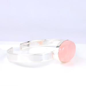 New Arrival Wholesale Fashion Jewelry Large Oval Rose Quartz <b>Cuff</b> <b>Bracelet</b> <b>Silver</b> Plated Adjustable Gemstone <b>Bracelet</b> for Women - Product Image 3