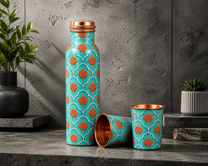 Juego de Botella de Cobre Recubierta Meena con Vasos, Set de Regalo de Cobre Puro, Suministro al por Mayor - Product Image 1